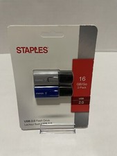 STAPLES 2 X 16 GB Flashdrives USB 2.0 Gray & Blue-BRAND NEW picture