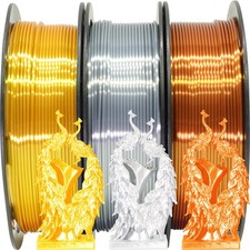Shiny Silk Gold Silver Copper PLA Filament Bundle, 1.75mm 3D Printer Filament... picture