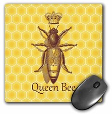 3dRose Stately Queen Bee with Royal Crown over Yellow Honeycomb MousePad picture