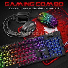4IN1 RGB PC Gaming Keyboard Mouse & Headset Set LED Gamer Bundle Mechanical Kits picture