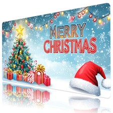White Snowflake Green Christmas Tree Desk Mat for Keyboard and Mouse Desk Pad picture