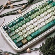 120 PCS Green White Dye Sub PBT MOA Profile Keycaps Fits 60/75/100 Percent picture