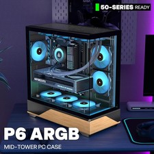 ATX Mid-Tower PC Case, 5 x 120mm ARGB PWM Fans Pre-Installed, Printed Walnut Woo picture