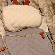 LOVEVOOK Quilted Padded Laptop Backpack, Beige/White and Gray picture