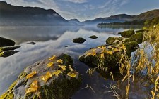 Landscape lake fall fallen leaves mountains nature Custom Gaming Mat Desk picture