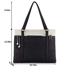 WXNOW WOMEN LAPTOP TOTE BAG CANVAS HANDBAG PURSE SHOULDER BAG - BLACK picture