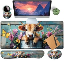 Cute Baby Cow Bucket 31.5x11.8 Inch Large Gaming Mouse Pad Keyboard Wrist Rest picture