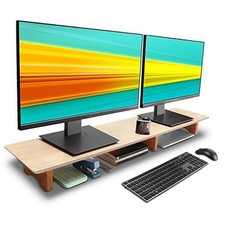 Large Monitor Stand Riser, Solid Wood Desk Shelf with Eco Cork Legs Dual Oak picture