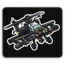Attack Helicopter Gaming Mouse Pad | AH-64 Apache Illustration, Black picture