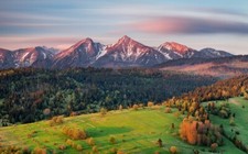 Landscape nature morning mountains snowy peak forest Custom Gaming Mat Desk picture