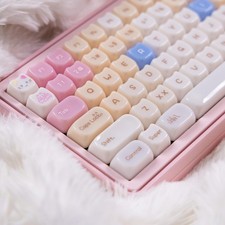 130 PCS Pink Cat Shape Clear Transparent Crystal Keycaps Mao Profile 60-100 picture