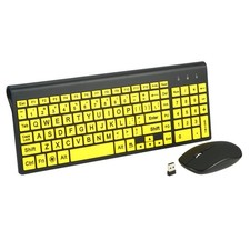 Full Size Large Print 2.4G Wireless Keyboard Mouse Visually Impaired Yellow picture