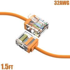 1.5FT Cat6A RJ45 Network LAN Ethernet UTP Patch Cable Super Slim 32AWG Orange picture
