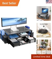 Elegant Black 2-Tier Desktop Organizer with Drawer - Perfect for Home Office picture