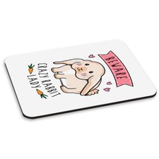 Beware Crazy Rabbit Lady PC Computer Mouse Mat Pad - Funny Cute Bunny Animal picture