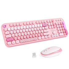 Pink Rainbow Wireless Keyboard and Mouse Combo FullSized Retro Typewriter picture
