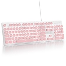 Quiet Wired Membrane Keyboard Pink 104 Keys Number Pad White LED Backlit picture