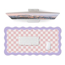 Cute Desk Mat Keyboard Mouse Large Scalloped Desktop Mat Washable Pink picture