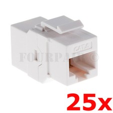 25 Pack - CAT6 Inline Coupler Keystone RJ45 Female Snap-In Jack Insert - White picture