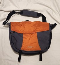 Eddie Bauer Large Gray and Orange Nylon Messenger Laptop Commuter Travel Bag picture