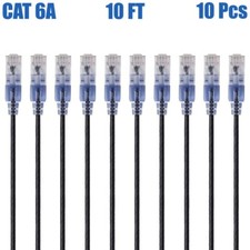 10 Pcs 10FT Cat6A RJ45 Network LAN Ethernet UTP Patch Cable Copper 30AWG Black picture