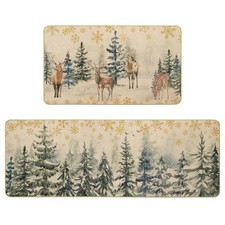  Christmas Kitchen Rugs Set of 2,Xmas Trees Deer Snowflakes Kitchen Rugs,Merry  picture