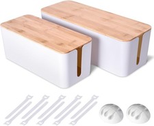 Cable Management Box 2 Pack Cord Organizer Cover Hide Power Strip Wires White picture