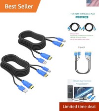 Comprehensive 2-Pack 6ft KVM HDMI USB Cables - Ideal for Monitors & PCs picture
