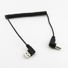 USB 2.0 B Male Right Angle to A Right Angle Male Spiral Coiled Printer Cable 5ft picture