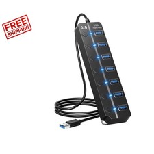 Versatile 7-Port USB 3.0 Hub with On/Off Switches - Compact Design for Travel picture
