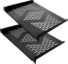 RIVECO 2 Pieces 1U Rack Shelves 19” Tray Cabinet Mount 14 Inches, Black  picture