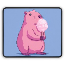 Pink Capybara Eating Cotton Candy Mouse Pad | Cute Animal Gaming Pad picture