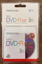 Memorex Blank Mini DVD-R 4x 2.8GB 60min Double-Sided 5PK 5 Pack - New Sealed picture
