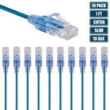 10x 1FT CAT6A RJ45 Ethernet LAN Network Patch Cable Slim Cord Router 30AWG Blue picture