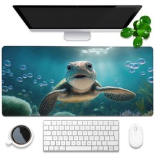 Desk Mat, Cute Turtle Smiling Under The Sea Extended Gaming Mouse Pad Large, ... picture