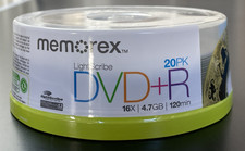Memorex LightScribe DVD+R 16X 4.7GB 120min 20-Pack Spindle - New & Sealed picture