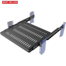 Rack Mount Shelf 15-22 Inches Deep Adjustable Ventilated Metal Black picture