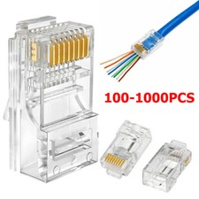 RJ45 Pass Through Modular 100x Plug Network Cable Connector End 8P8C CAT6 CAT5 picture