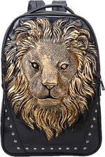 Men 3D Lion Head Backpack Casual Daily Use Bookbag Shoulder Lion-Head, Gold  picture