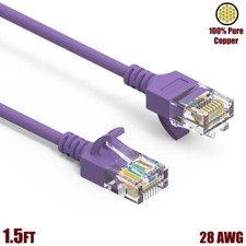 1.5FT Cat6A RJ45 SLIM Ethernet LAN Network UTP Patch Cable Copper 28AWG Purple picture