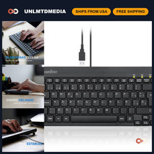 Mini USB Wired Keyboard - Compact QWERTY Spanish Layout - Black, Ergonomic Desig picture
