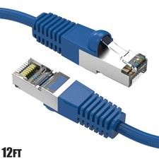 12FT Cat7 RJ45 Network LAN Ethernet SSTP Patch Cable Shielded Copper 600MHz Blue picture