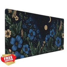 Floral Aesthetic Cosmos Gaming Mouse Pad, Black Blue Vintage Botanical Desk M... picture