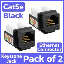 2 Pack Cat5e Keystone Jack Black Ethernet Jack Network Connector RJ45 Coupler picture
