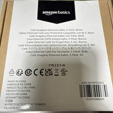 Amazon Basics Cat6 Snagless Ethernet Cable 7ft 2.1 m 5-Pack White New In Box picture