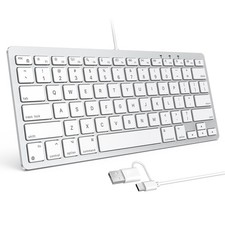 OMOTON Wired Keyboard KB004-A USB C A Compact Slim Layout White Silver picture