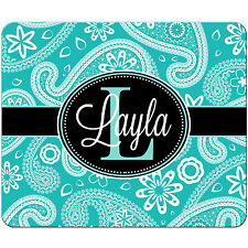PERSONALIZED MOUSE PAD TEAL PAISLEY BLACK MONOGRAMMED RECTANGLE MOUSEPAD picture