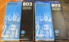 2-PACK - Genuine Epson 802 Cyan Ink Cartridges WorkForce Pro WF-4720 Exp 3/26 picture