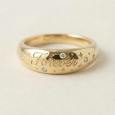 Celestial Diamond Name Ring, Custom Engraved Band with Star Details, Personalize picture