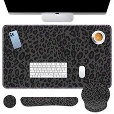 Arttown Keyboard Mouse Pad Set, 4 in 1 Desk Mat Set Leopard Black picture